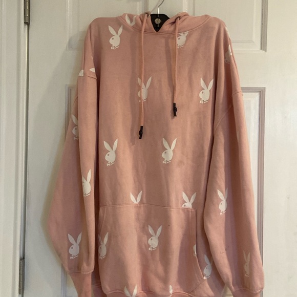 playboy pink hoodie dress PLAYBOY | Tops | Playboy X Missguided All Over Bunny Graphic Oversized Hoodie  Dress Pink